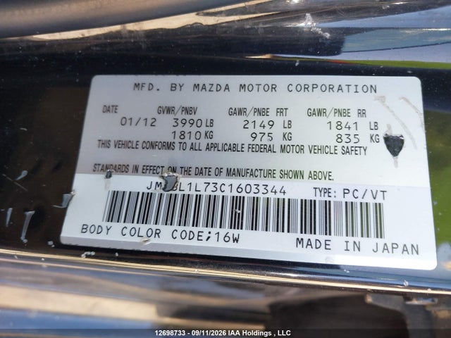 Продаж на аукціоні авто 2012 Mazda Mazda3 Gs-sky, vin: JM1BL1L73C1603344, номер лоту: 12698733