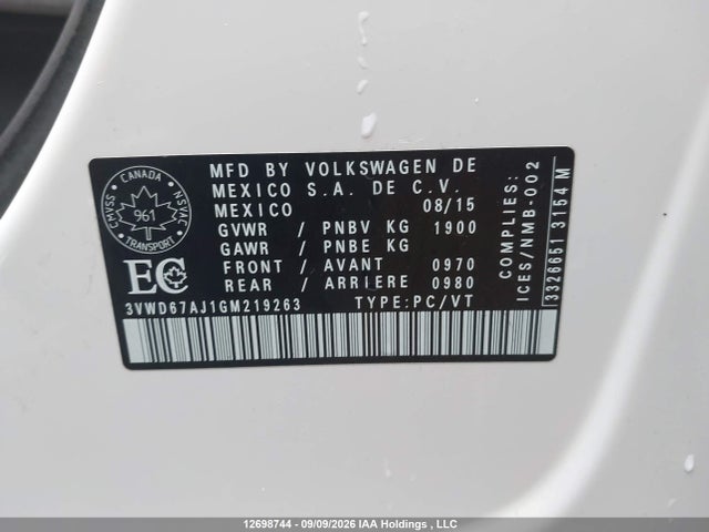 Aukcja sprzedaży 2016 Volkswagen Jetta 1.4 Tsi Comfortline, vin: 3VWD67AJ1GM219263, numer aukcji: 12698744