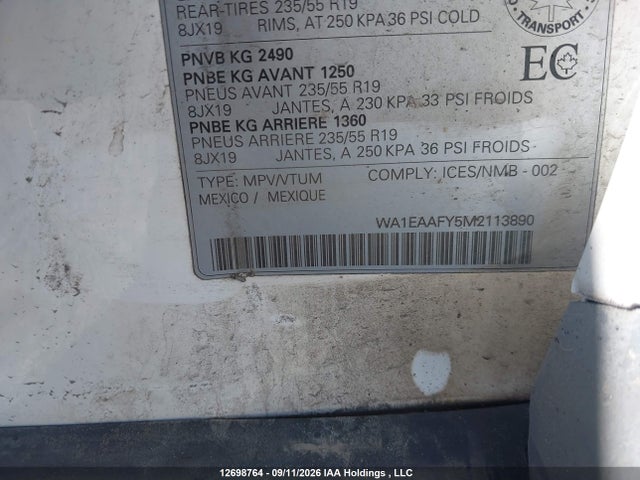 Aukcja sprzedaży 2021 Audi Q5 Progressiv, vin: WA1EAAFY5M2113890, numer aukcji: 12698764