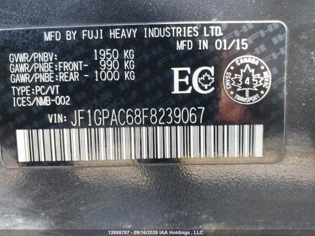 Subaru Impreza 2015 JF1GPAC68F8239067 Image 9