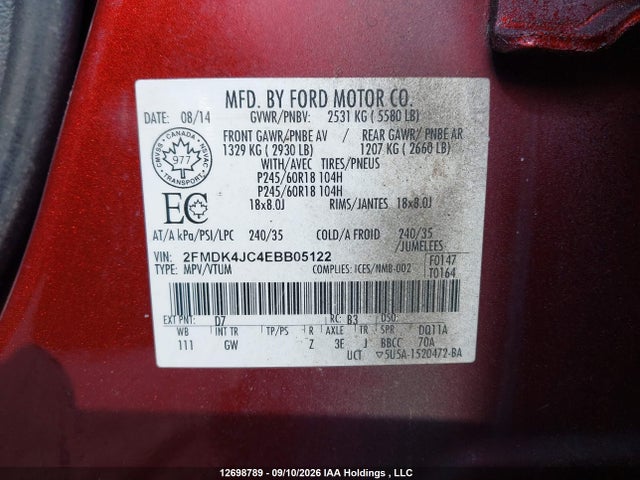 Aukcja sprzedaży 2014 Ford Edge Sel, vin: 2FMDK4JC4EBB05122, numer aukcji: 12698789