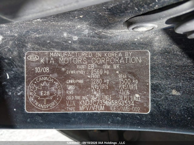 12698800 :رقم المزاد ، KNDJC735195893534 vin ، 2009 Kia Sorento مزاد بيع