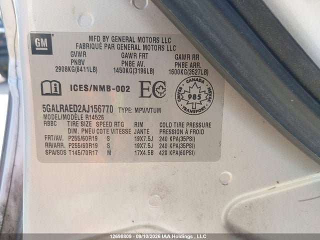 Aukcja sprzedaży 2010 Buick Enclave, vin: 5GALRAED2AJ156770, numer aukcji: 12698809