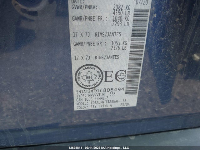Продажа на аукционе авто 2020 Nissan Rogue S/sl/sv, vin: 5N1AT2MTXLC808494, номер лота: 12698814