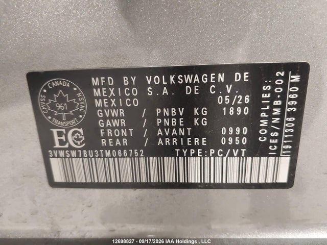12698827 :رقم المزاد ، 3VWSW7BU3TM066752 vin ، 2026 Volkswagen Jetta Comfortline مزاد بيع