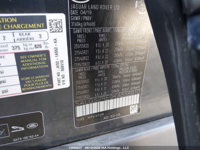 Land Rover Range Rover 5.0l V8 Supercharged 2019 SALGS2RE9KA558910 Image 9