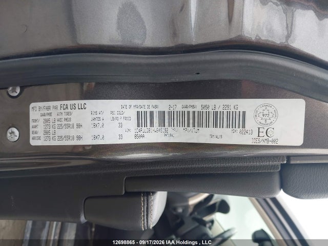 12698865 :رقم المزاد ، 1C4PJLDB1HW645192 vin ، 2017 Jeep Cherokee Limited مزاد بيع