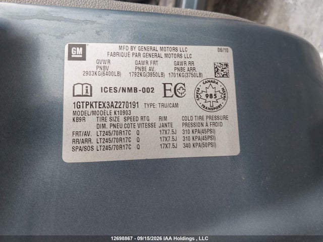 Aukcja sprzedaży 2010 Gmc Sierra K1500, vin: 1GTPKTEX3AZ270191, numer aukcji: 12698867