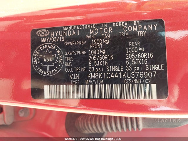 Hyundai Kona Se 2019 KM8K1CAA1KU376907 Image 9