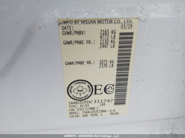 Nissan Leaf S Plus/sl Plus/sv Plus 2019 1N4BZ1CP1KC311747 Image 9
