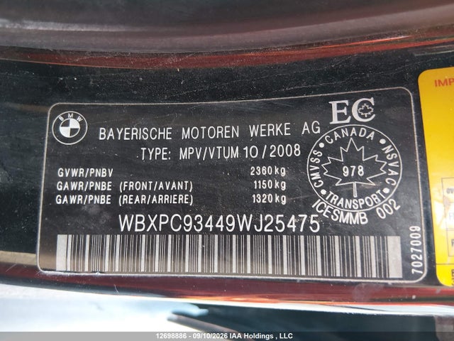 Aukcja sprzedaży 2009 Bmw X3 Xdrive30i, vin: WBXPC93449WJ25475, numer aukcji: 12698886