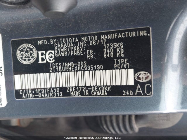 2T1BURHEXHC935190 Toyota Corolla L/le/xle/se/xse