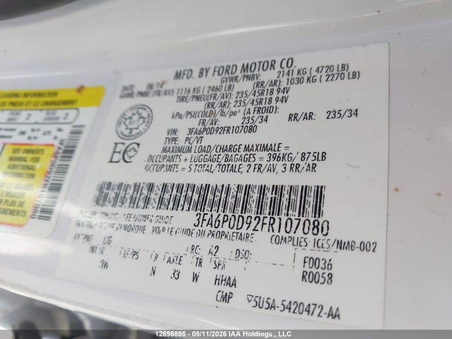 Ford Fusion Titanium 2015 3FA6P0D92FR107080 Image 9