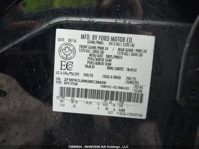 Ford Edge 2016 2FMPK3J99GBC38439 Image 9