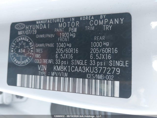 Hyundai Kona 2.0l Essential 2019 KM8K1CAA3KU377279 Image 9