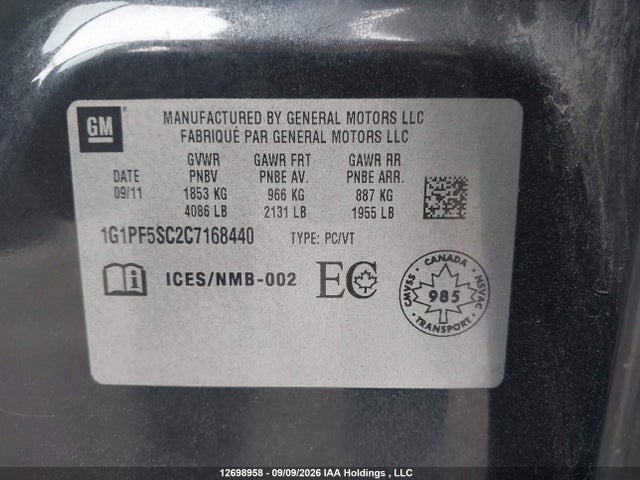 Aukcja sprzedaży 2012 Chevrolet Cruze Lt Turbo, vin: 1G1PF5SC2C7168440, numer aukcji: 12698958