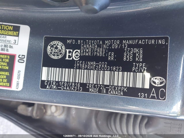 Продажа на аукционе авто 2014 Toyota Corolla Le Eco Upgrade, vin: 2T1BPRHE2EC031823, номер лота: 12698971