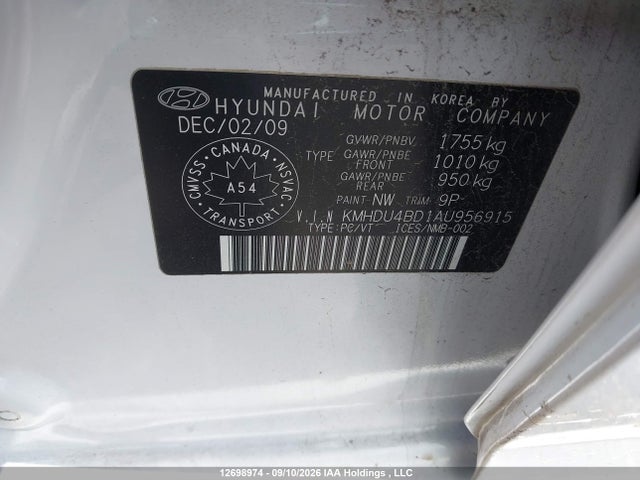 Aukcja sprzedaży 2010 Hyundai Elantra Gl, vin: KMHDU4BD1AU956915, numer aukcji: 12698974