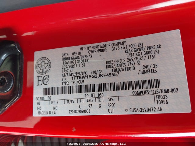 Ford F150 Supercrew 2018 1FTEW1EG2JKF45557 Image 19