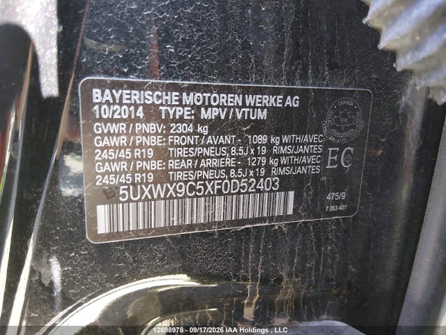 Продаж на аукціоні авто 2015 Bmw X3 Xdrive28i, vin: 5UXWX9C5XF0D52403, номер лоту: 12698978