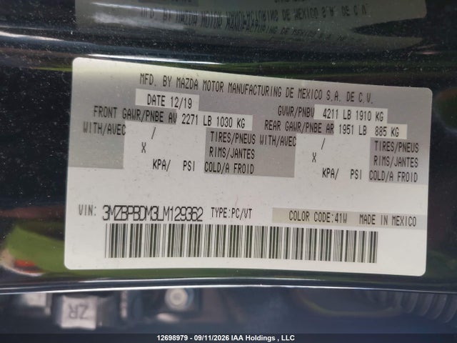 Продажа на аукционе авто 2020 Mazda Mazda3 Gt, vin: 3MZBPBDM3LM129362, номер лота: 12698979