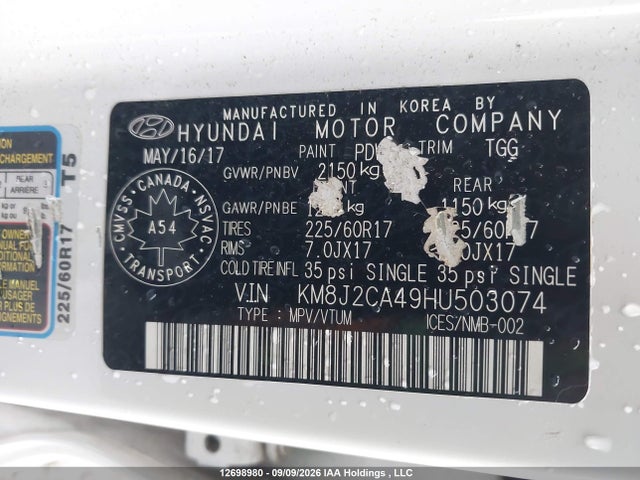 Hyundai TUCSON SE 2017 KM8J2CA49HU503074 Image 9