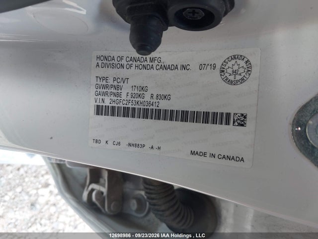 Honda Civic Lx 2019 2HGFC2F53KH036412 Image 9