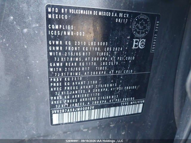3VV2B7AX8JM008824 Volkswagen Tiguan Se/sel