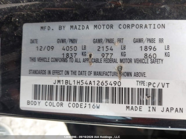 Aukcja sprzedaży 2010 Mazda Mazda3 Gs/gt, vin: JM1BL1H54A1265490, numer aukcji: 12698996