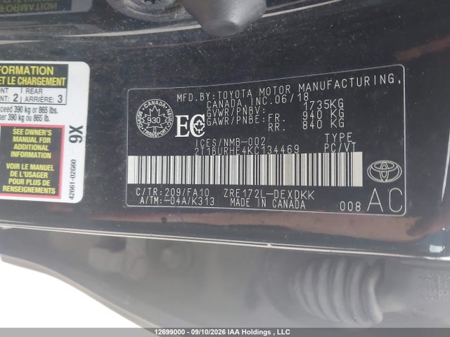 2T1BURHE4KC134469 Toyota COROLLA CE