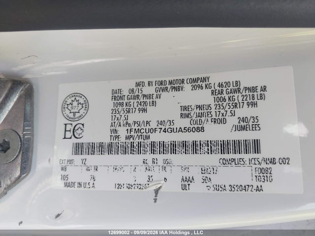 Ford ESCAPE S 2016 1FMCU0F74GUA56088 Image 17