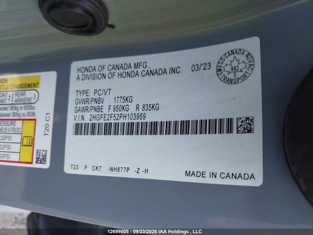 Продаж на аукціоні авто 2023 Honda Civic Sport/sport-b, vin: 2HGFE2F52PH103969, номер лоту: 12699005