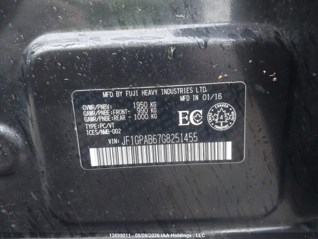 12699011 :رقم المزاد ، JF1GPAB67G8251455 vin ، 2016 Subaru Impreza Premium مزاد بيع
