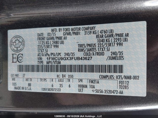 Ford Escape 2015 1FMCU9GX3FUB43627 Image 18