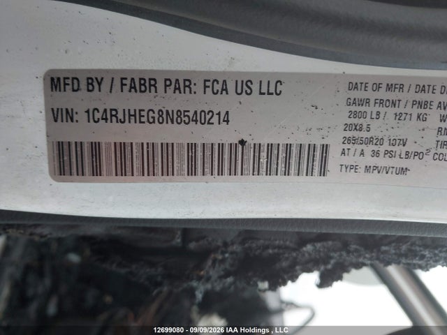 Продажа на аукционе авто 2022 Jeep Grand Cherokee Summit, vin: 1C4RJHEG8N8540214, номер лота: 12699080