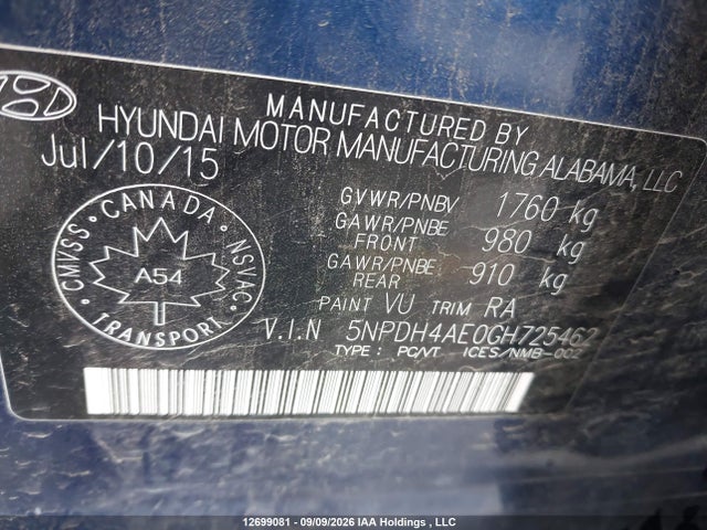 Hyundai Elantra L+ 2016 5NPDH4AE0GH725462 Image 9