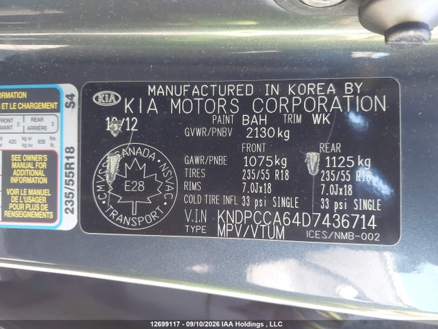 12699117 :رقم المزاد ، KNDPCCA64D7436714 vin ، 2013 Kia Sportage Sx مزاد بيع