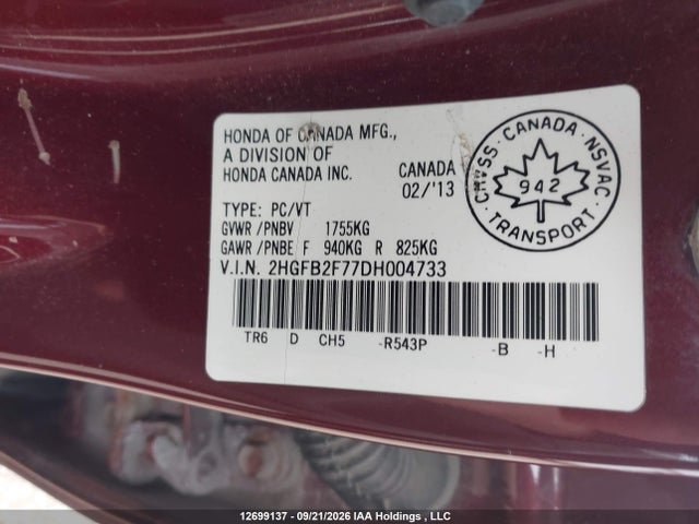 Aukcja sprzedaży 2013 Honda Civic Touring, vin: 2HGFB2F77DH004733, numer aukcji: 12699137