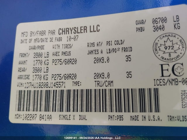 Aukcja sprzedaży 2008 Dodge Ram 1500 St/slt, vin: 1D7HU18208J145571, numer aukcji: 12699141