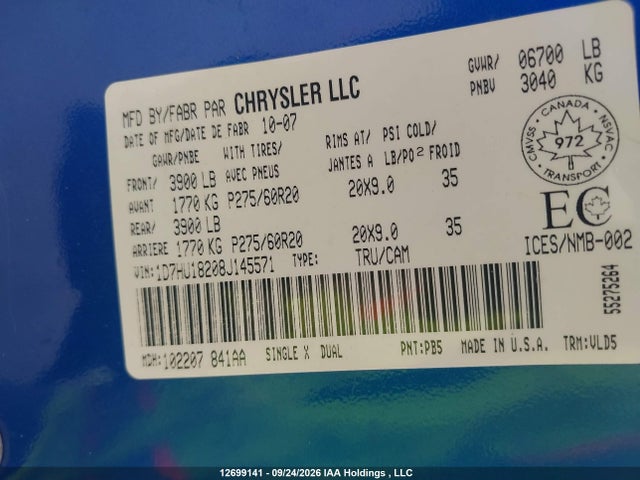 Aukcja sprzedaży 2008 Dodge Ram 1500 St/slt, vin: 1D7HU18208J145571, numer aukcji: 12699141