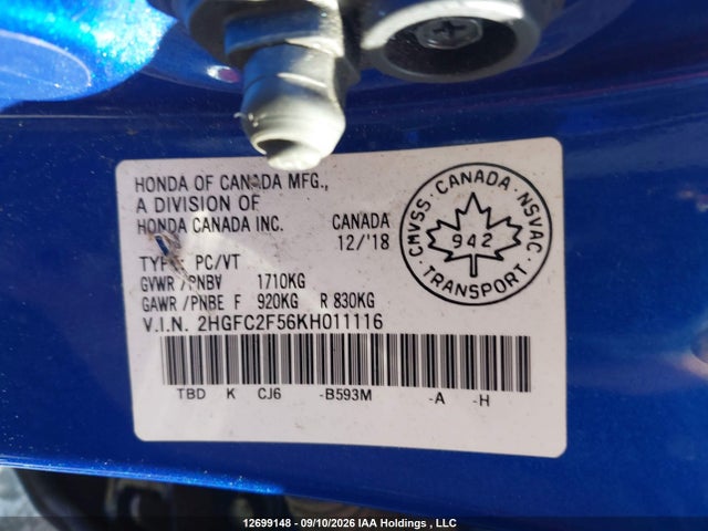 Продажа на аукционе авто 2019 Honda Civic Lx, vin: 2HGFC2F56KH011116, номер лота: 12699148