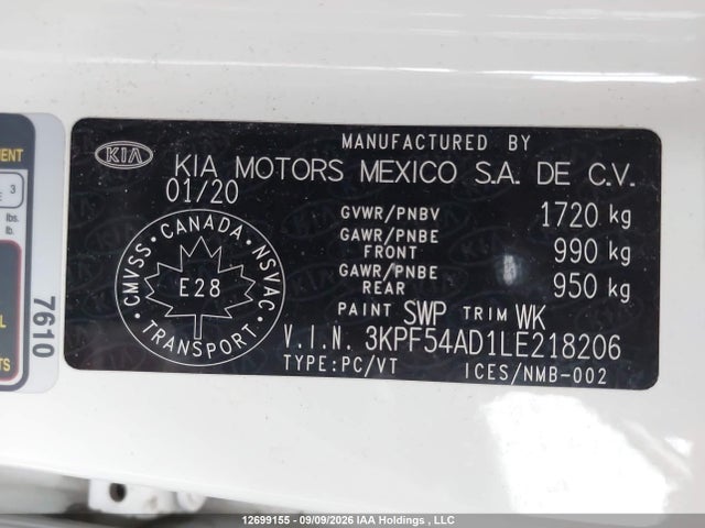 Продажа на аукционе авто 2020 Kia Forte Ex/ex Limited/ex Premium/ex+, vin: 3KPF54AD1LE218206, номер лота: 12699155