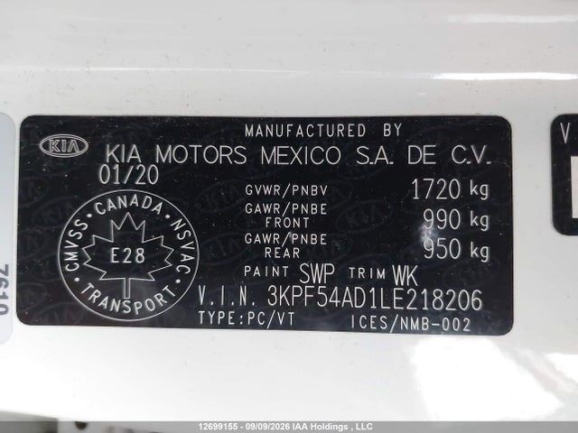 Продажа на аукционе авто 2020 Kia Forte Ex/ex Limited/ex Premium/ex+, vin: 3KPF54AD1LE218206, номер лота: 12699155