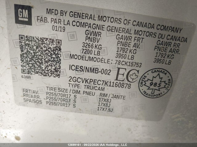 2GCVKPEC7K1160878 Chevrolet Silverado Ld K1500 Lt