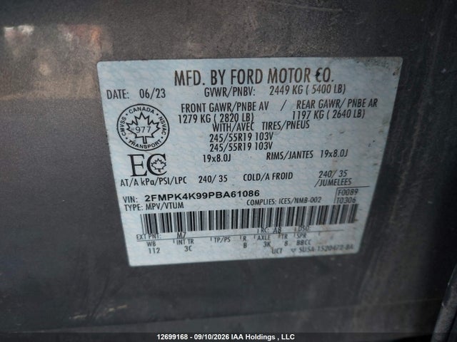 2023 Ford Edge Titanium მანქანა იყიდება აუქციონზე, vin: 2FMPK4K99PBA61086, აუქციონის ნომერი: 12699168