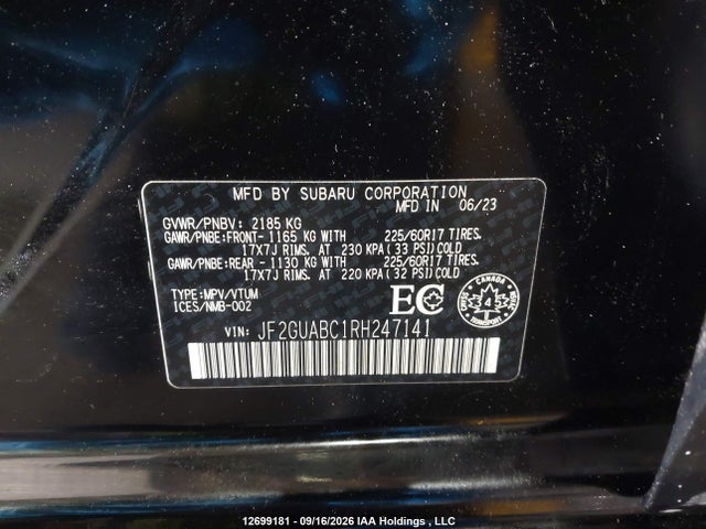 Auction sale of the 2024 Subaru Crosstrek, vin: JF2GUABC1RH247141, lot number: 12699181