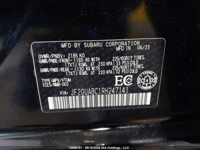 Auction sale of the 2024 Subaru Crosstrek, vin: JF2GUABC1RH247141, lot number: 12699181