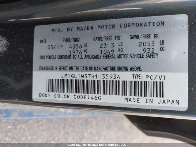 2017 Mazda 6 Grand Touring მანქანა იყიდება აუქციონზე, vin: JM1GL1W57H1135934, აუქციონის ნომერი: 12699183