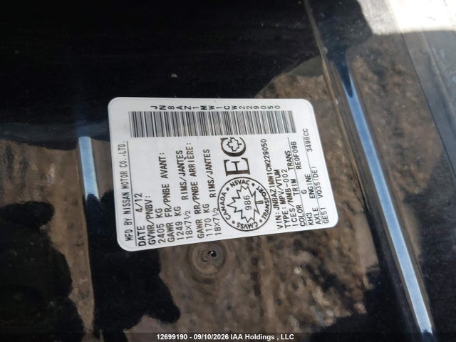 Продаж на аукціоні авто 2012 Nissan Murano, vin: JN8AZ1MW1CW229050, номер лоту: 12699190