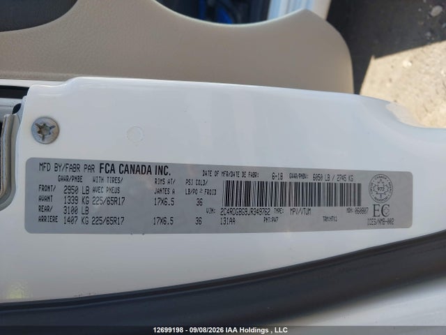 2018 Dodge Grand Caravan Se მანქანა იყიდება აუქციონზე, vin: 2C4RDGBG9JR349762, აუქციონის ნომერი: 12699198